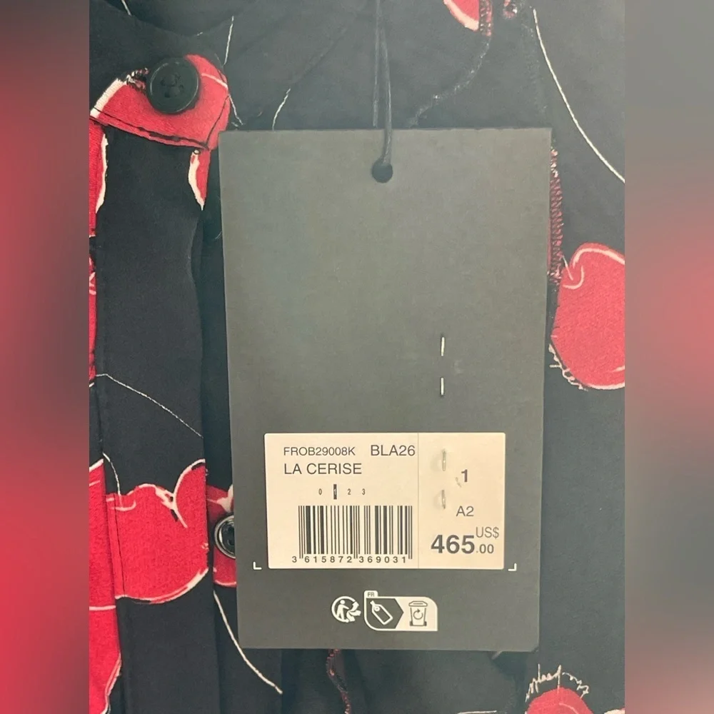 NWT The Kooples Short Cherry 🍒 Printed Black Dress Small - Picture 3 of 8